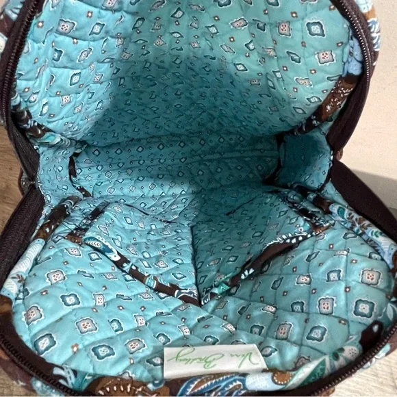 VERA BRADLEY Brown & Turquoise JAVA BLUE Quilted Cotton DESIGNER Back Pack BAG - Picture 5 of 6